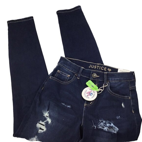 Justice Denim Jeans NWT High Rise Jegging Size 16 Repreve Distressed Dark Wash - Picture 2 of 11